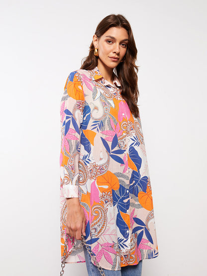 Patterned Long Sleeve Poplin Women's Shirt Tunic