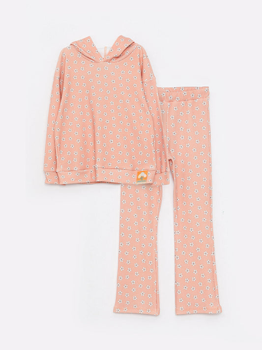 Hooded Printed Long Sleeve Girls' Sweatshirt and Sweatpants