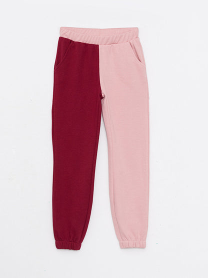 Color Blocked Girls' Jogger Sweatpants with Elastic Waist