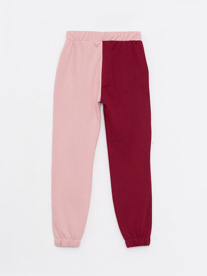 Color Blocked Girls' Jogger Sweatpants with Elastic Waist