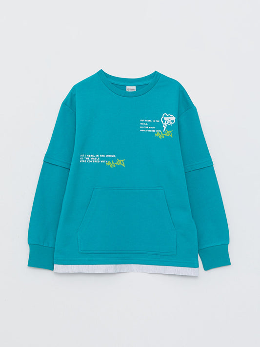 Crew Neck Printed Long Sleeve Boy's Sweatshirt