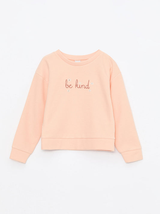 Crew Neck Embroidered Long Sleeve Girl's Sweatshirt