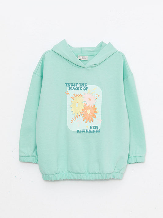 Hooded Printed Long Sleeve Girl's Sweatshirt