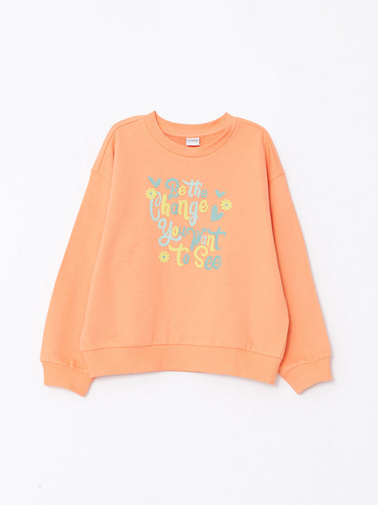 Crew Neck Printed Long Sleeve Girl's Sweatshirt