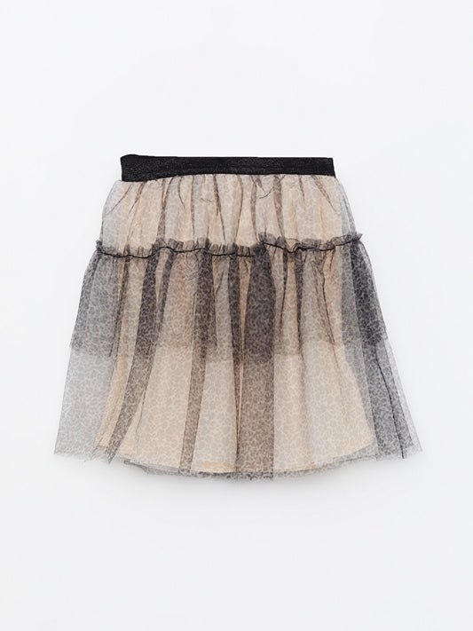 Patterned Girl's Tulle Skirt with Elastic Waist