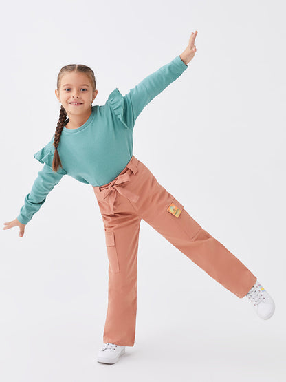 Girls' Gabardine Trousers with Elastic Waist