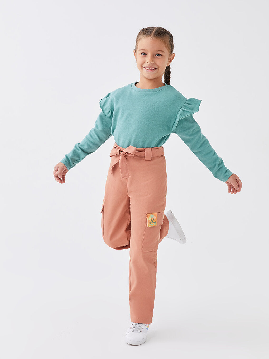 Girls' Gabardine Trousers with Elastic Waist