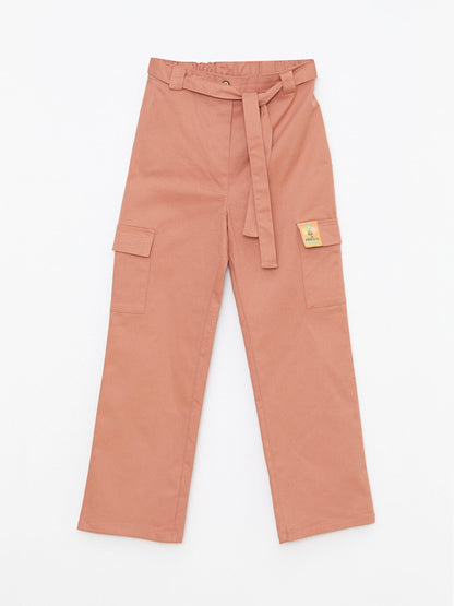 Girls' Gabardine Trousers with Elastic Waist