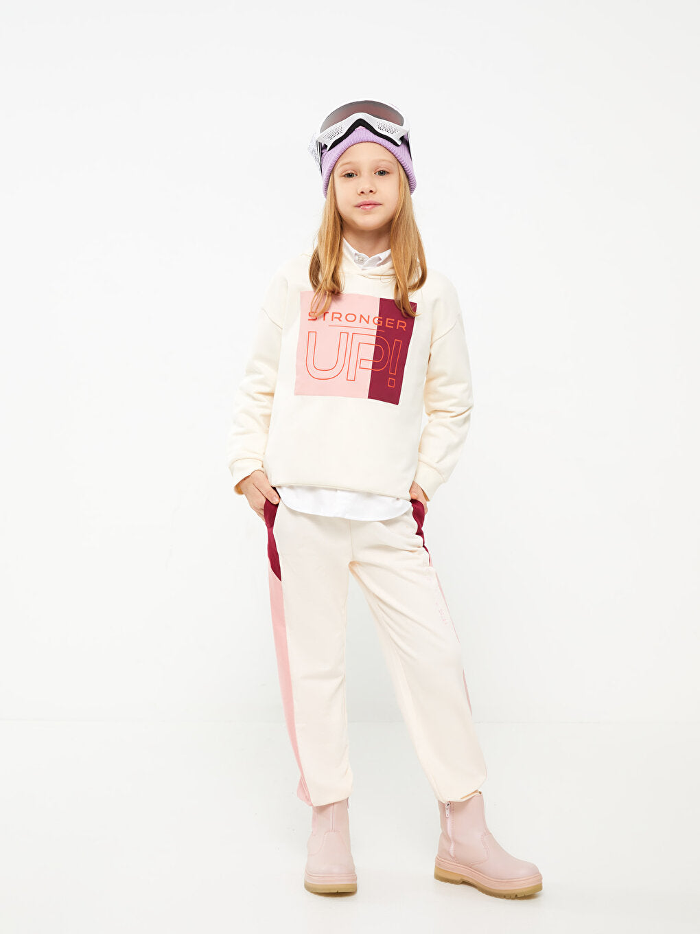 Color Blocked Girls' Jogger Sweatpants with Elastic Waist