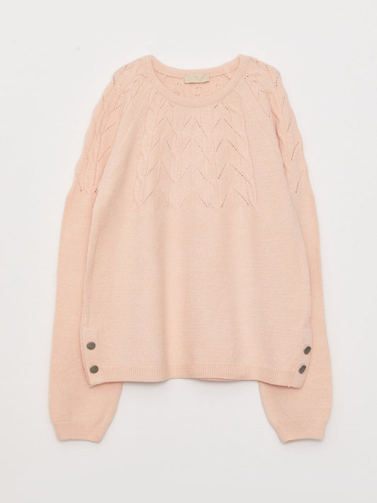 Crew Neck, Patterned Long Sleeve Girl's Knitwear Sweater