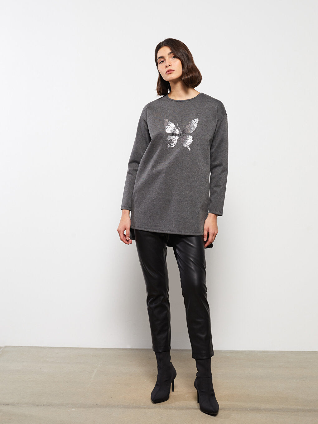 Crew Neck Printed Long Sleeve Women's Tunic