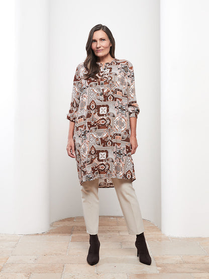 Judge Collar Patterned Long Sleeve Gabardine Women's Tunic