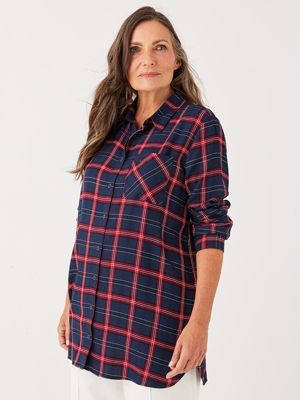 Plaid Long Sleeve Women's Shirt Tunic