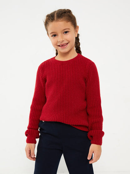 Crew Neck Basic Long Sleeve Girl's Knitwear Sweater