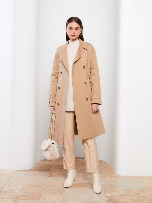 Jacket Collar Plain Long Sleeve Women's Trench Coat