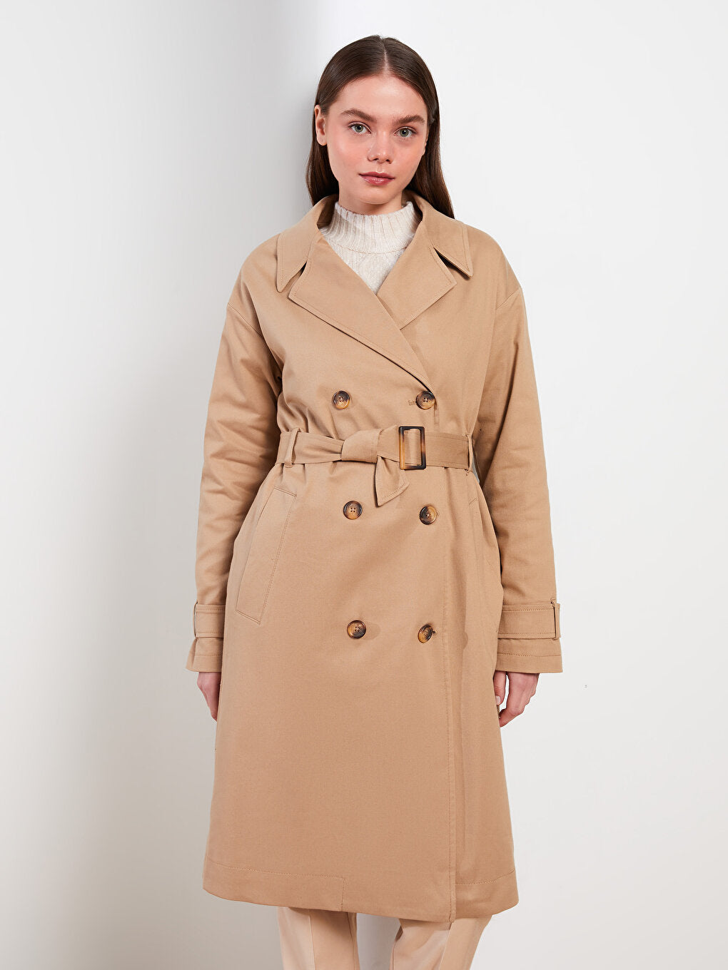 Jacket Collar Plain Long Sleeve Women's Trench Coat