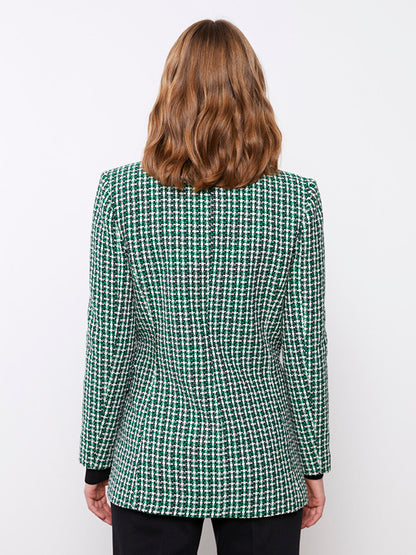 Front Button Closure Long Sleeve Plaid Women's Blazer Jacket