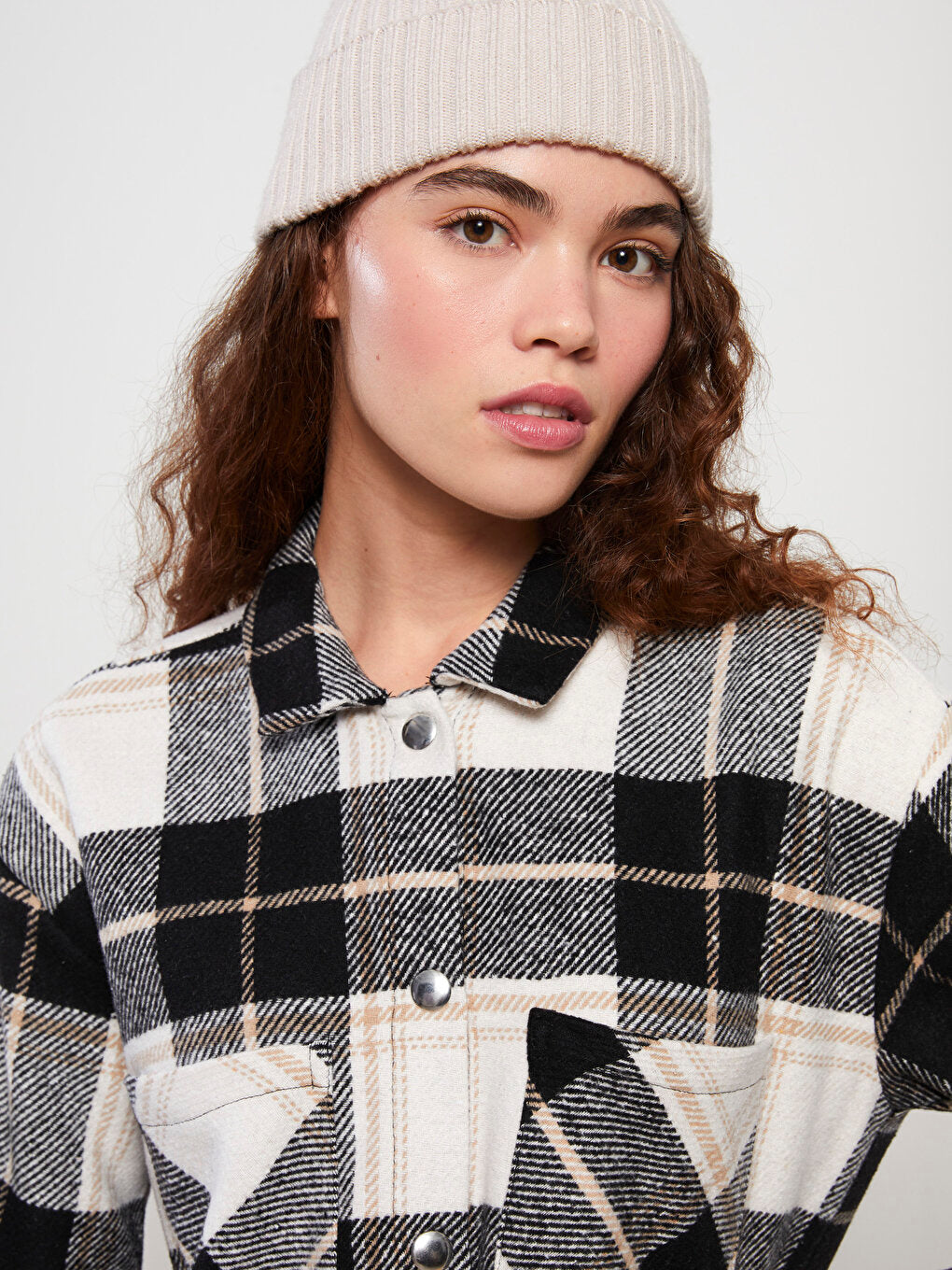 Plaid Long Sleeve Oversize Gabardine Women's Lumberjack Shirt Jacket