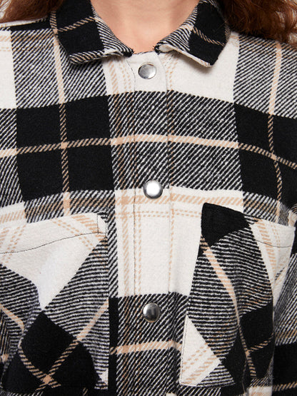 Plaid Long Sleeve Oversize Gabardine Women's Lumberjack Shirt Jacket