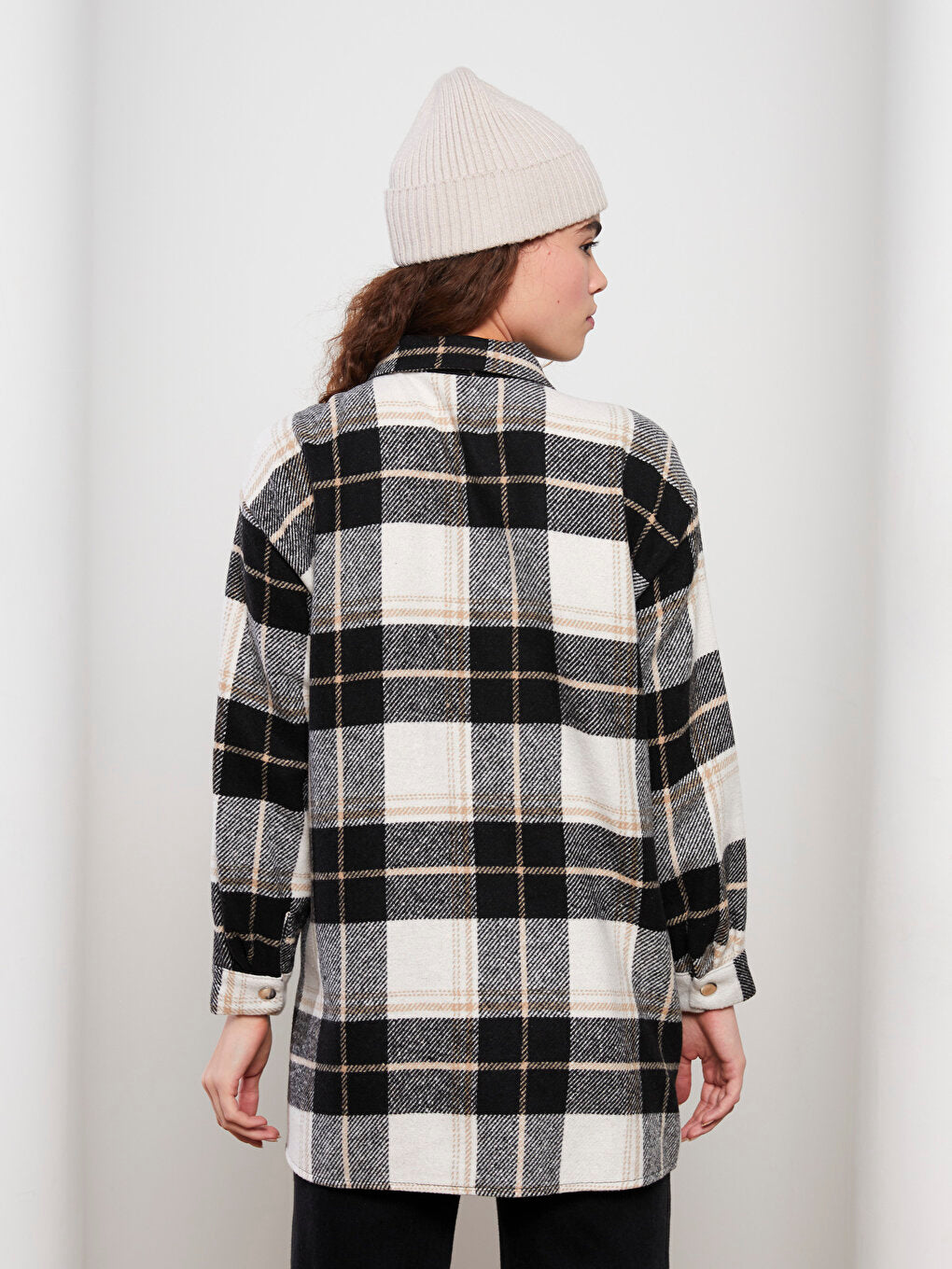 Plaid Long Sleeve Oversize Gabardine Women's Lumberjack Shirt Jacket