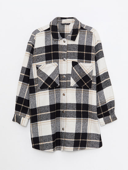 Plaid Long Sleeve Oversize Gabardine Women's Lumberjack Shirt Jacket