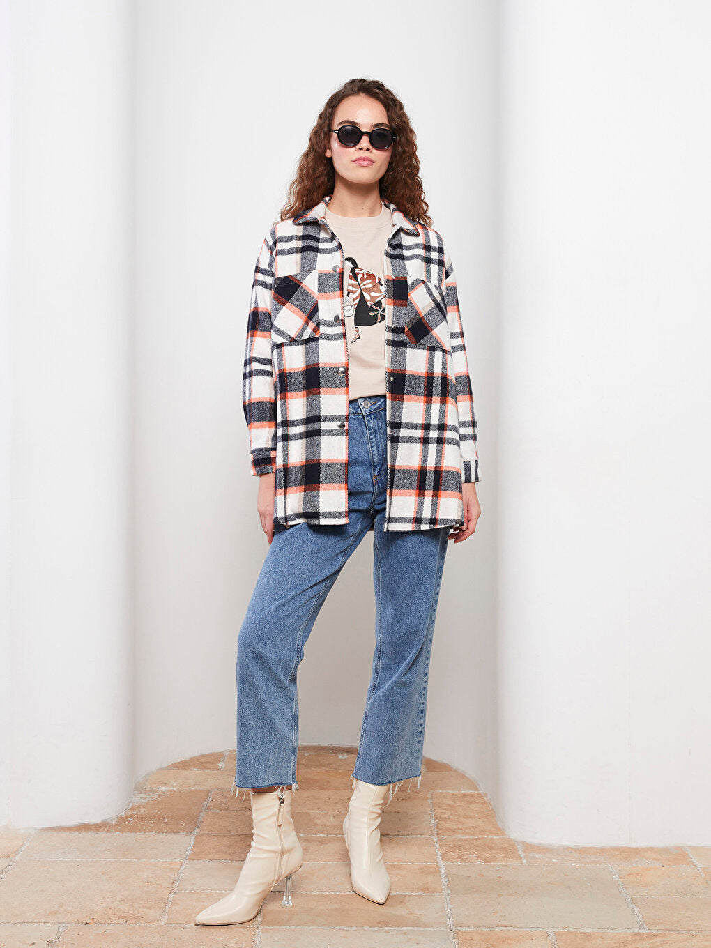 Plaid Long Sleeve Oversize Gabardine Women's Lumberjack Shirt Jacket