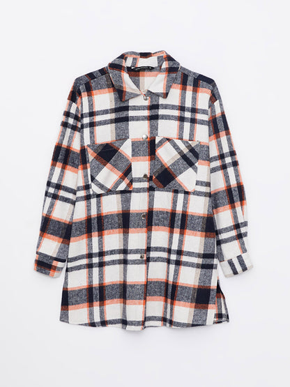 Plaid Long Sleeve Oversize Gabardine Women's Lumberjack Shirt Jacket