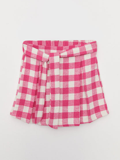 Plaid Girl's Shorts Skirt with Elastic Waist