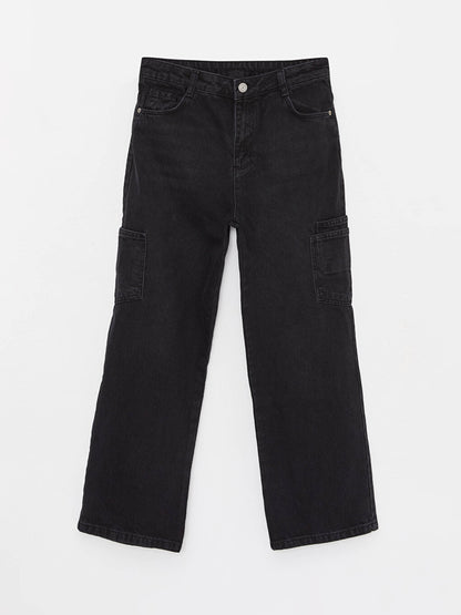 Basic Cotton Wide Leg Girls' Jean Trousers