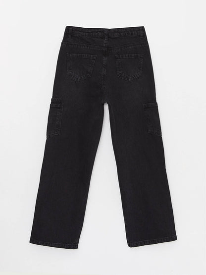 Basic Cotton Wide Leg Girls' Jean Trousers