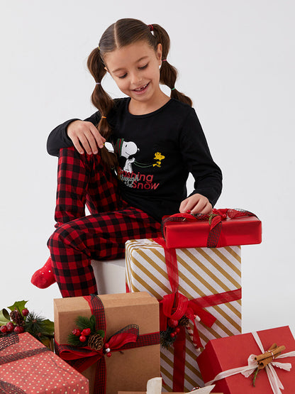 Crew Neck Snoopy Printed Long Sleeve Girl's Pajama Set