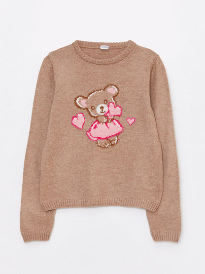 Crew Neck Patterned Long Sleeve Girl's Knitwear Sweater