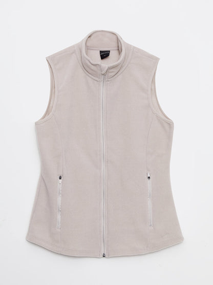 Women's High Collar Plain Fleece Vest