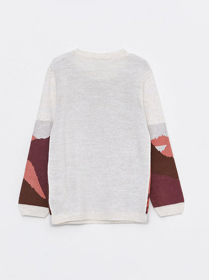 Crew Neck Patterned Long Sleeve Girl's Knitwear Sweater