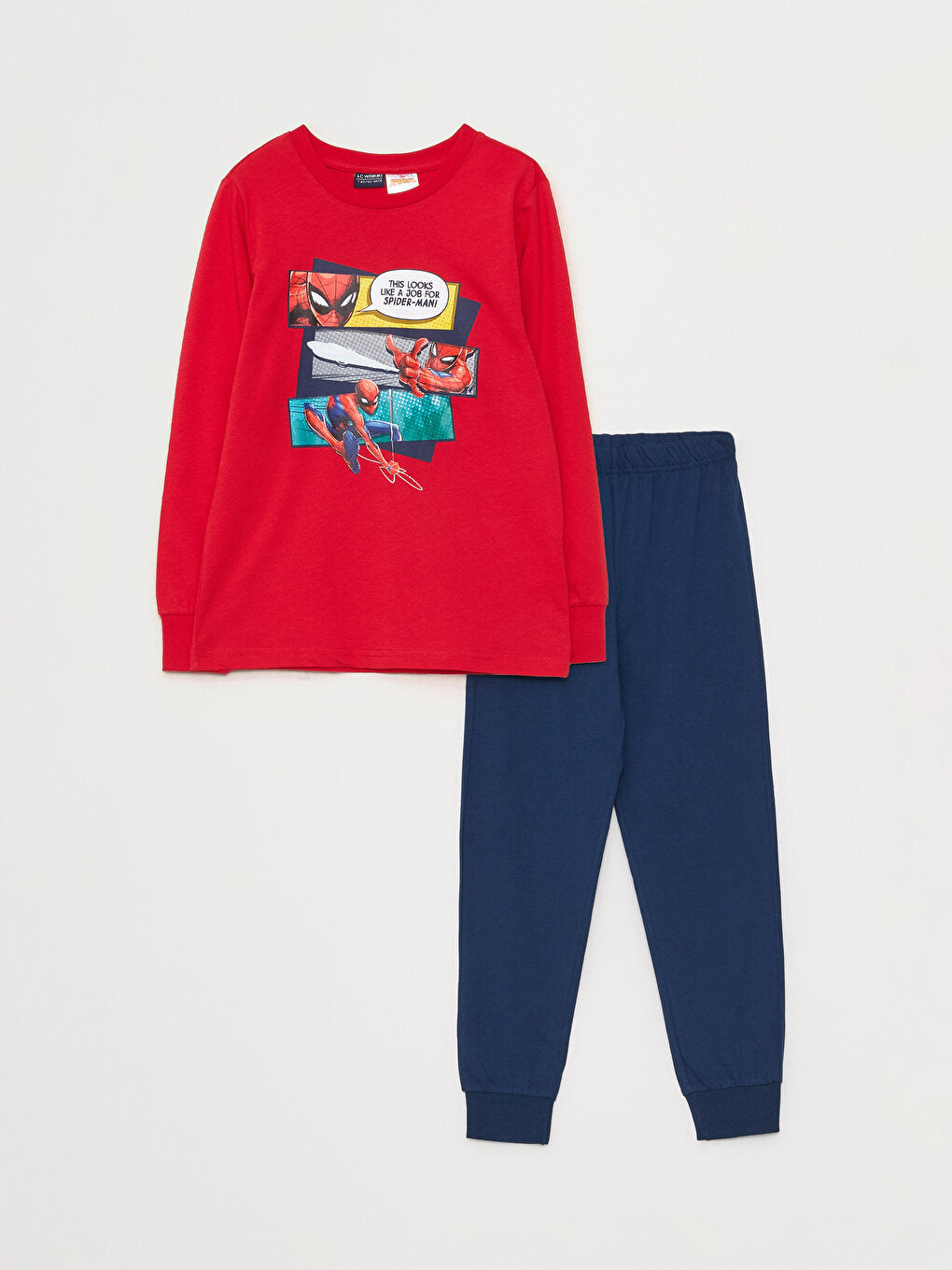 Crew Neck Spiderman Printed Long Sleeve Boys' Pajama Set