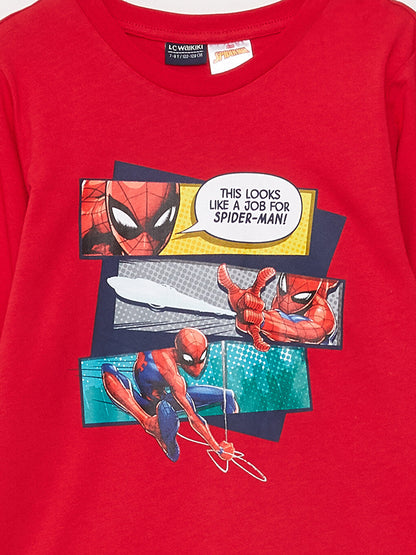 Crew Neck Spiderman Printed Long Sleeve Boys' Pajama Set