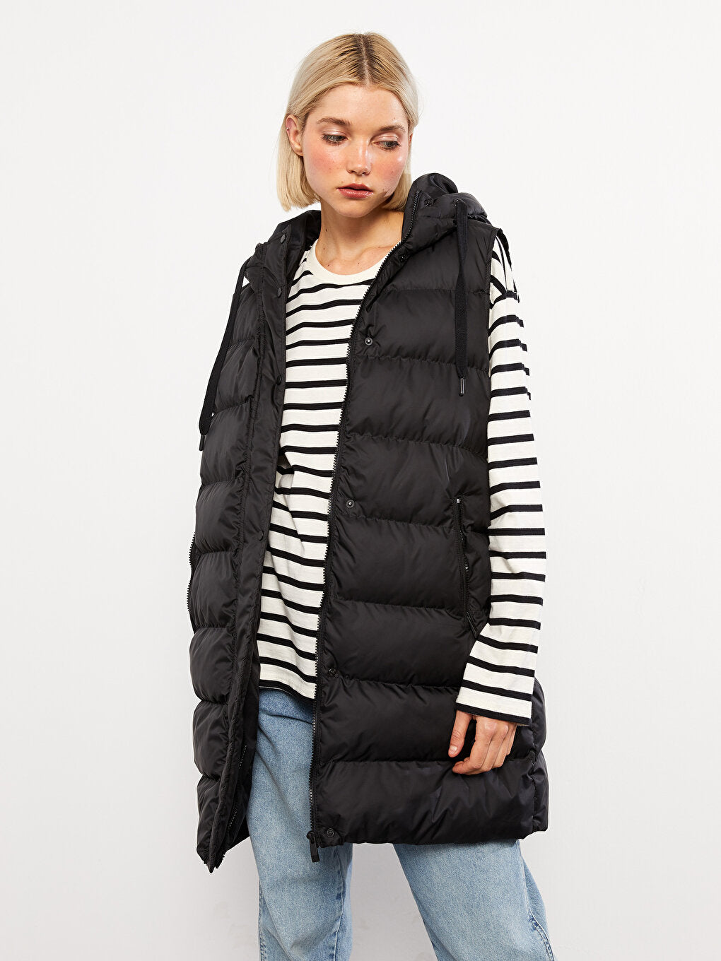 Women's Hooded Plain Puffer Vest