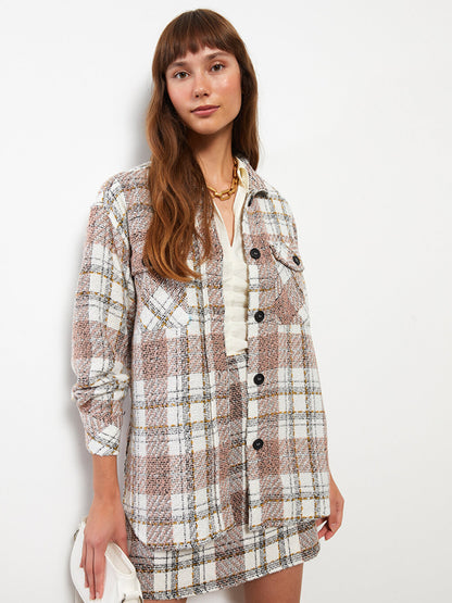 Plaid Long Sleeve Tweed Oversize Women's Shirt Jacket