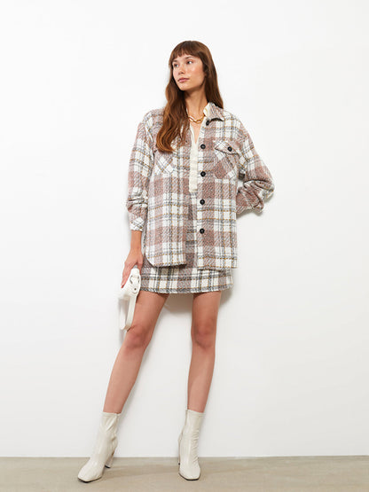 Plaid Long Sleeve Tweed Oversize Women's Shirt Jacket