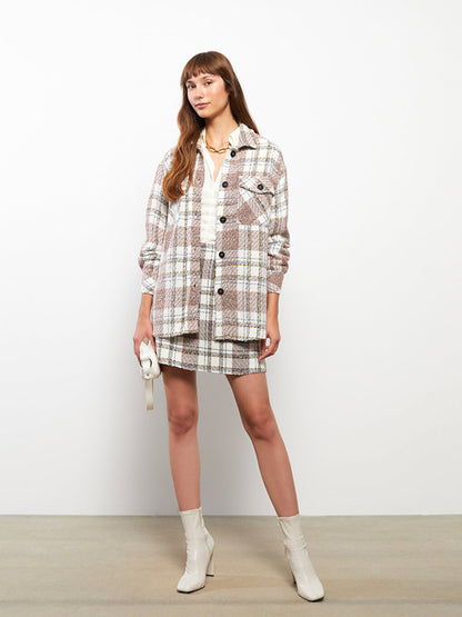 Plaid Long Sleeve Tweed Oversize Women's Shirt Jacket