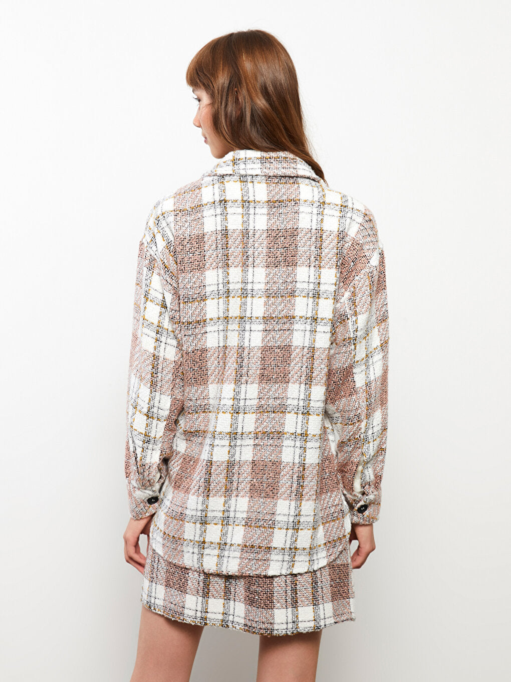 Plaid Long Sleeve Tweed Oversize Women's Shirt Jacket