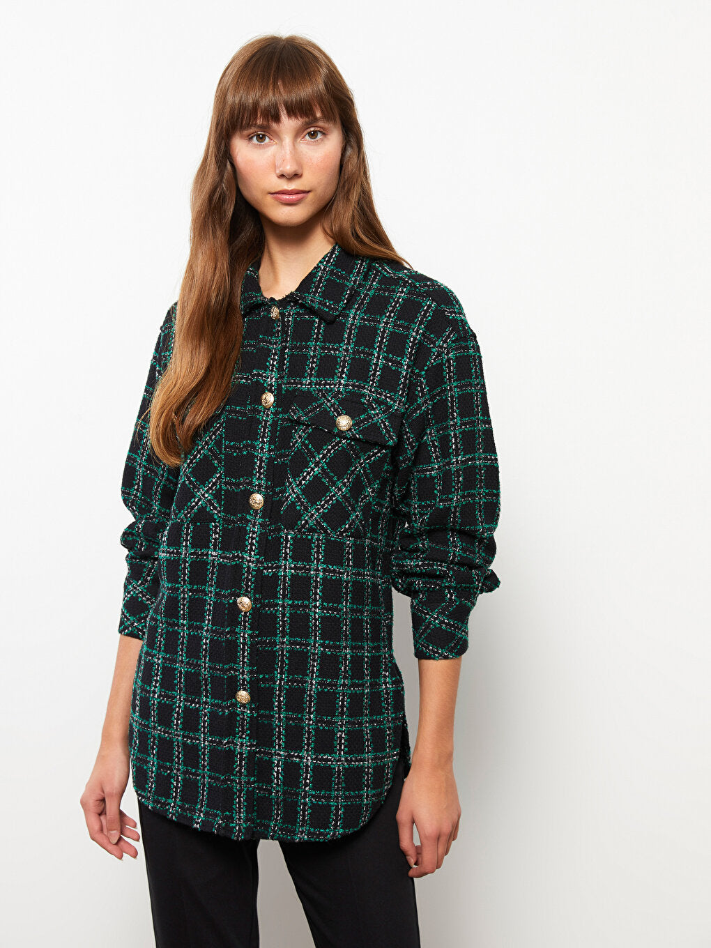 Plaid Long Sleeve Women's Shirt Jacket