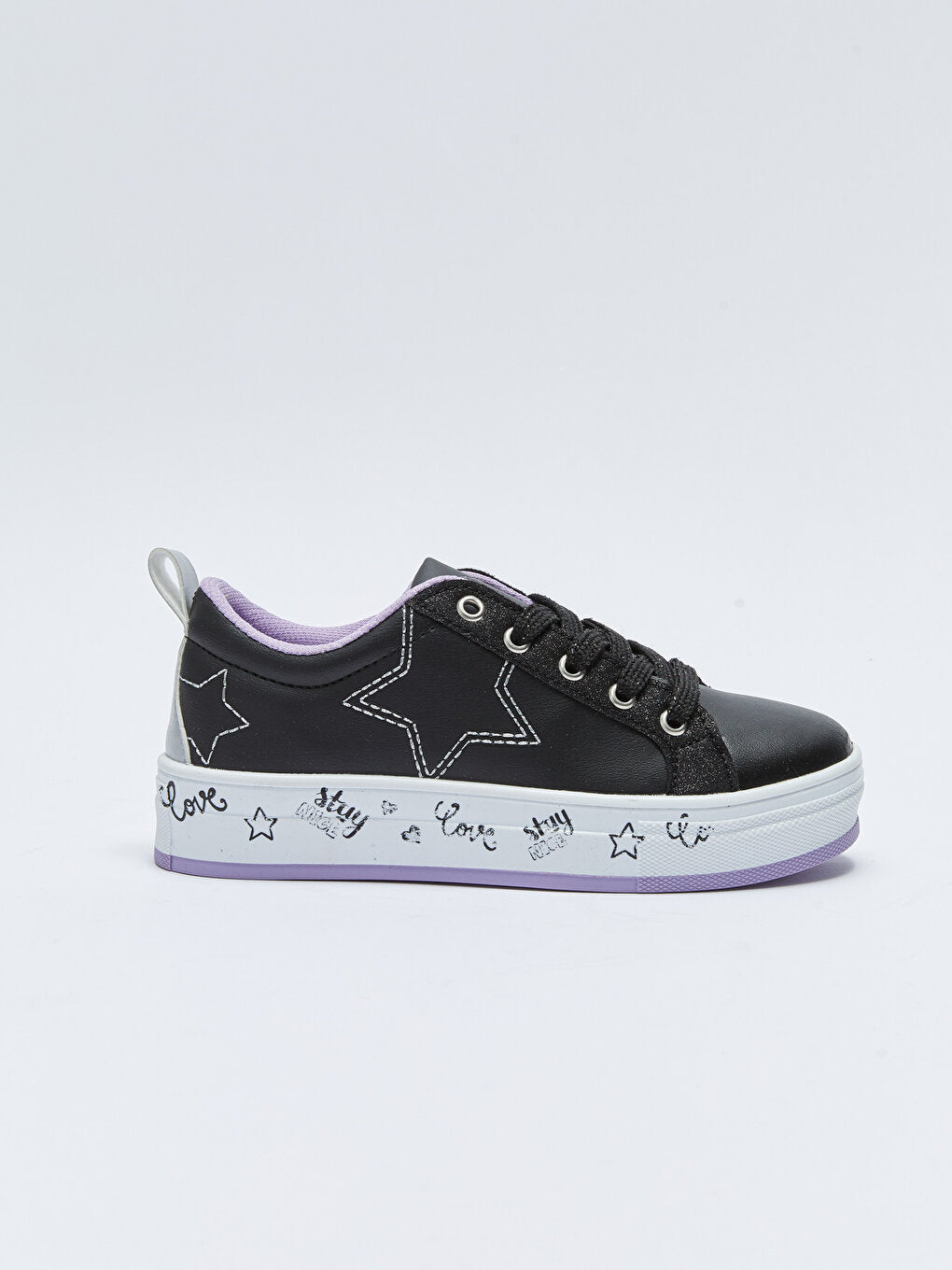 Leather Look Printed Lace Up Girls' Sports Shoes