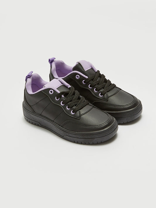 Leather Look Lace-up Girls' Sports Shoes