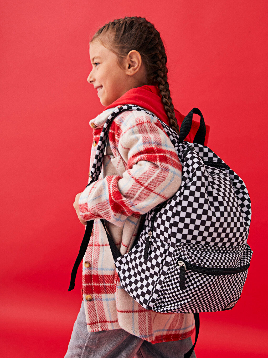 Checkerboard Patterned Girl's Backpack