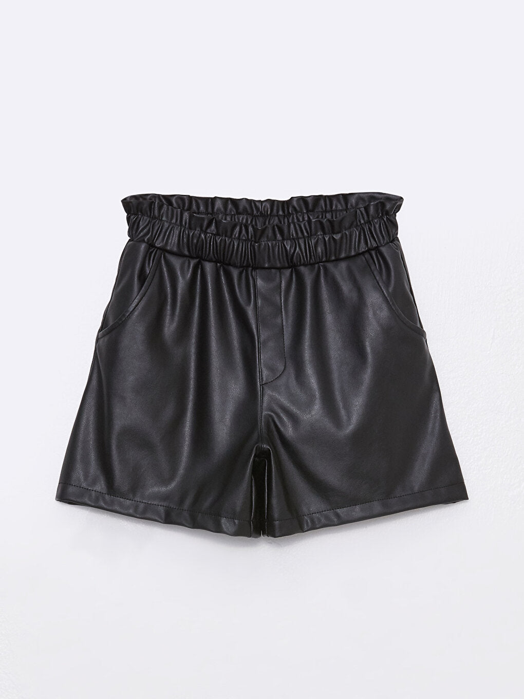 Leather Look Girls' Shorts with Elastic Waist