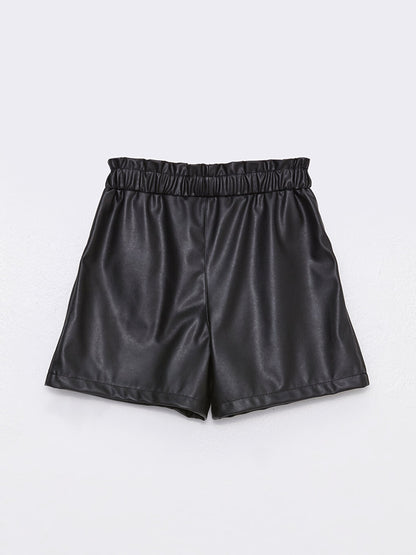 Leather Look Girls' Shorts with Elastic Waist