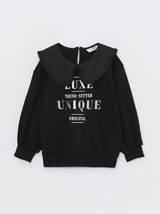 Baby Collar Printed Long Sleeve Girl's Sweatshirt