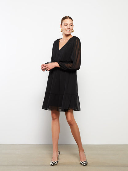 V-Neck Straight Long Sleeve Chiffon Women's Dress