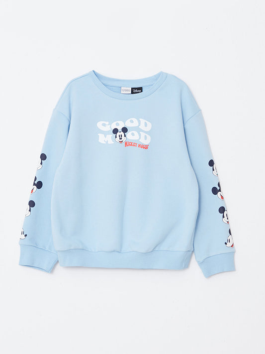 Crew Neck Mickey Mouse Printed Long Sleeve Girl's Sweatshirt